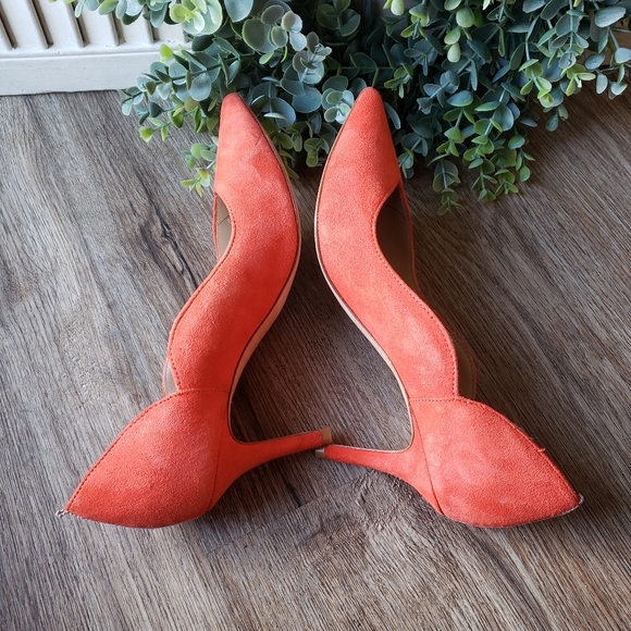 Boden Red Orange Suede Real Leather Wave Heels Women's EU 38 US 7 - Picture 4 of 9